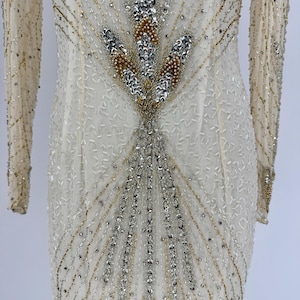 Sz 12//80er Jahre Perlen Paillettenkleid//Art Deco Abendkleid//Old Hollywood Glam//Vintage Brautmutterkleid Bild 2