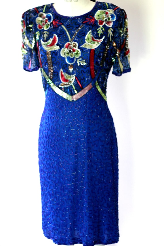 Sz M//Beautiful Vintage Sequin colorful beaded dr… - image 2