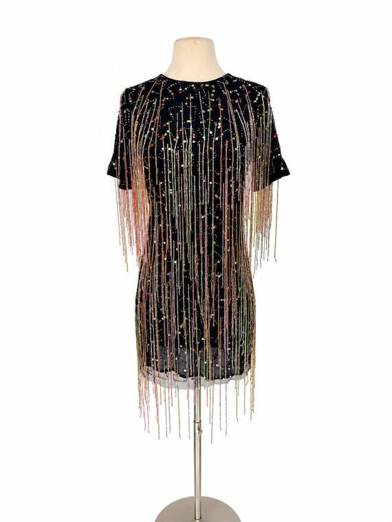 black festival mini dress Nasty Gal Women's Hand Embroidered Scallop Tassel Hem Mini Dress in Black