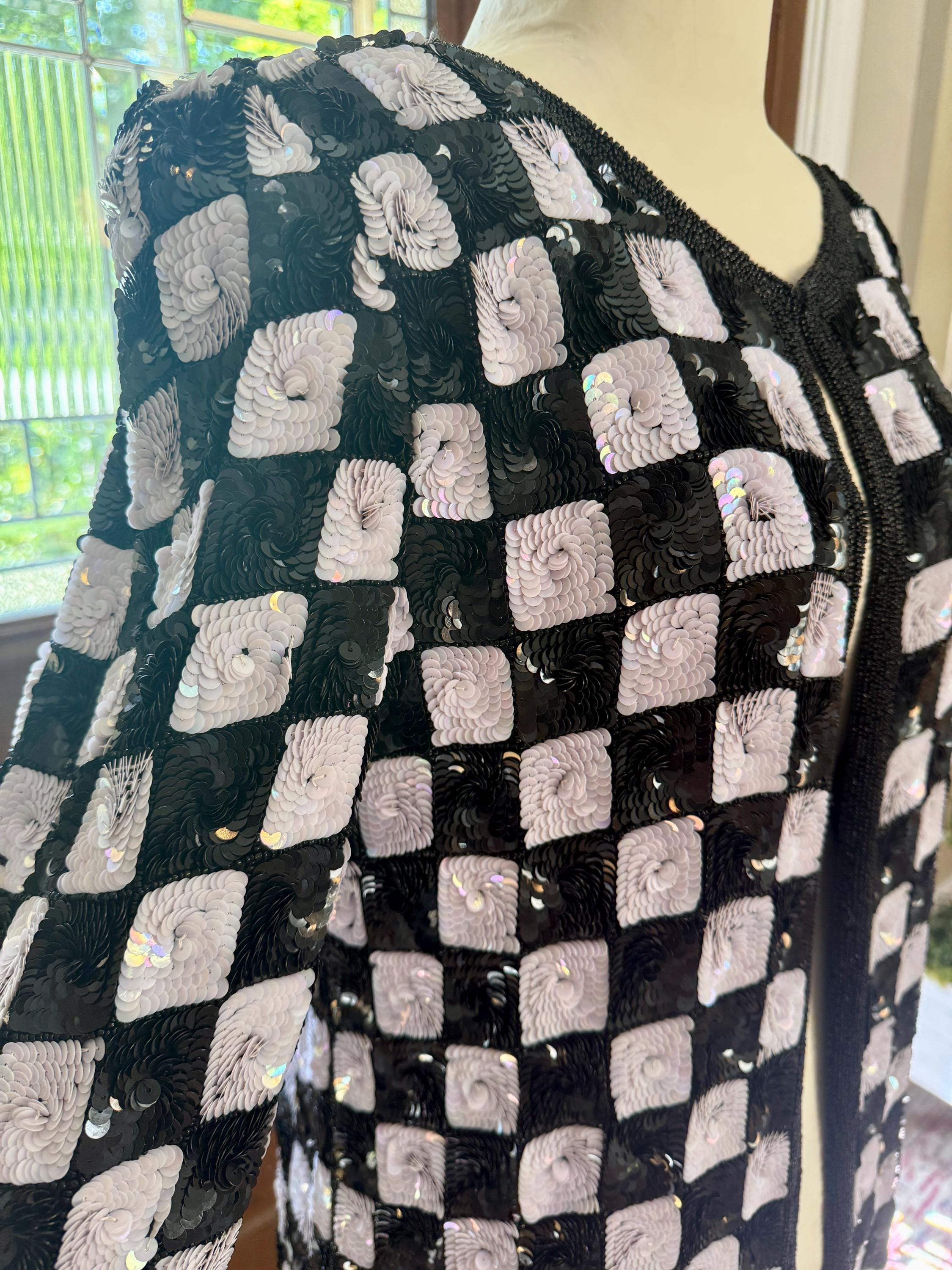 Sz M//vintage Black & White Sequin Checkerboard Jacket//bold
