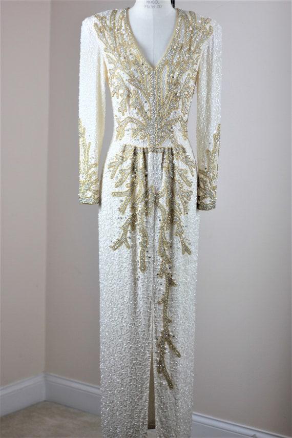 Sz  6// Heavily Beaded Formal Gown// Pearl beaded… - image 2