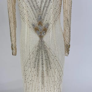 Sz 12//80er Jahre Perlen Paillettenkleid//Art Deco Abendkleid//Old Hollywood Glam//Vintage Brautmutterkleid Bild 3