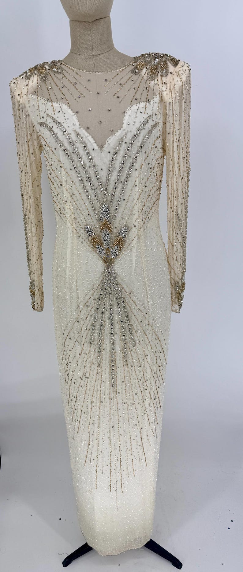 Sz 12//80er Jahre Perlen Paillettenkleid//Art Deco Abendkleid//Old Hollywood Glam//Vintage Brautmutterkleid Bild 3