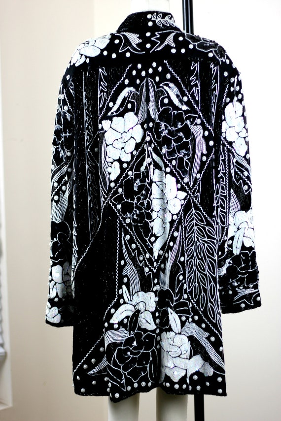 Plus sz 2X// Black White Sequin Beaded Duster// L… - image 5