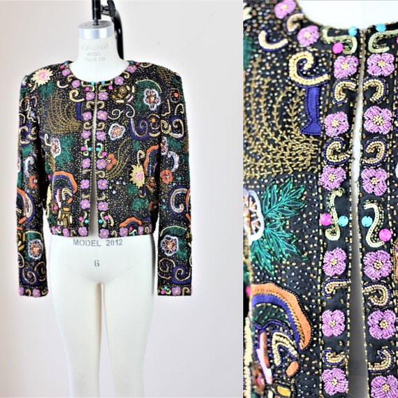 Sz M// Heavily Beaded Vtg Jacket// Sequin Embelli… - image 1