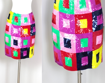 sz 10// Sandy Starkman Vtg Sequin skirt// Beaded colorful with tags
