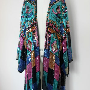 One Size// Amazing Southwestern Style Sequin Long jacket//Vintage Beaded Duster// Sequined Coat
