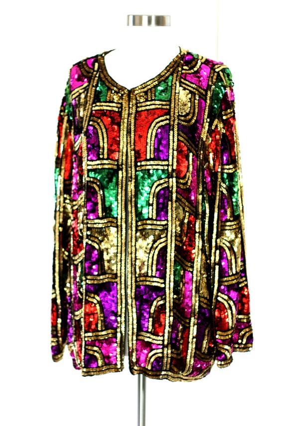 Sz 2X// Stunning Colorful Sequin Beaded Duster// … - image 3