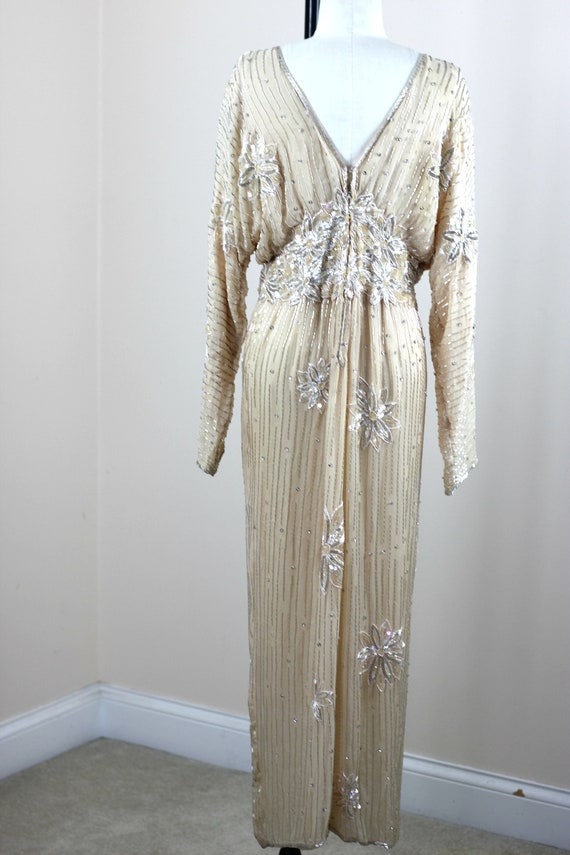 Size M//Stunning Blouson Champagne Silk Beaded We… - image 5