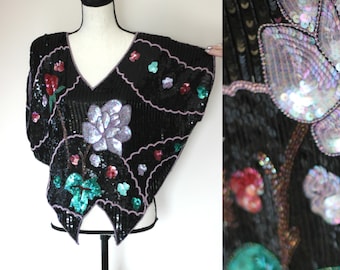 Sz S//Frank Usher//Vintage Gatsby Styled// Beaded Batwing Top// Sequins