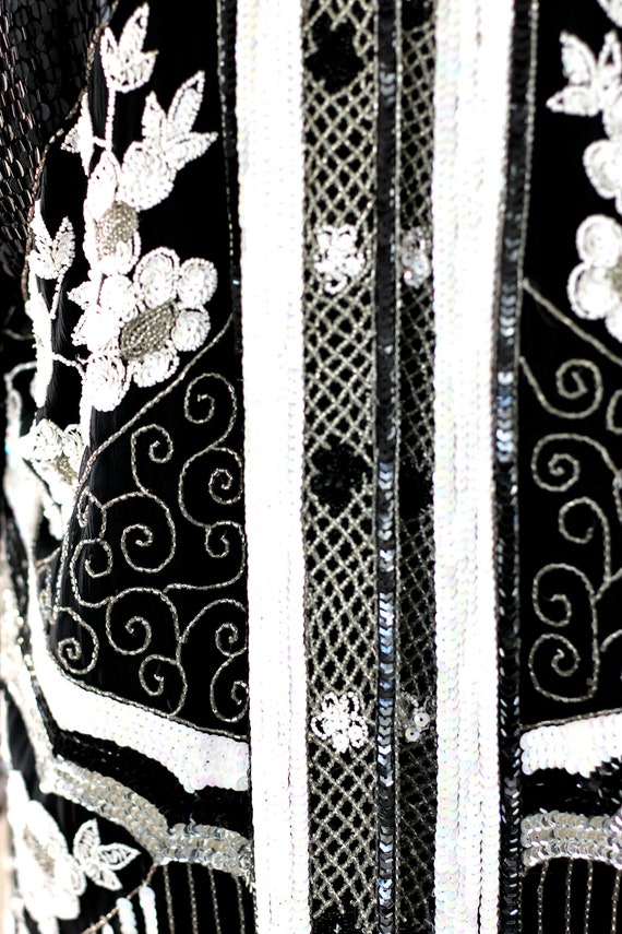 Sz L//STUNNING Black White Duster Kimono// Sequin… - image 9