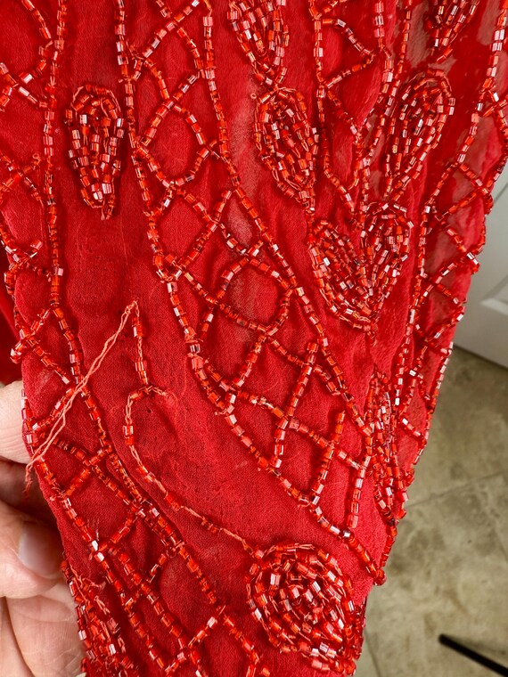 Size L//red Chiffon Skirt With Heavily Sequin Long Sleeve Top