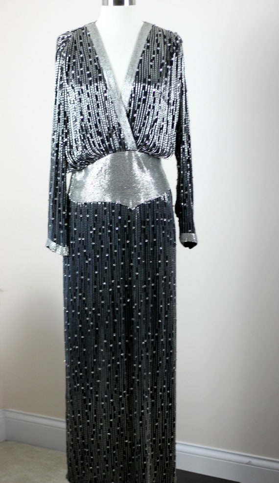 Sz S// Vtg Judith Ann Formal Sequin beaded gown//… - image 2
