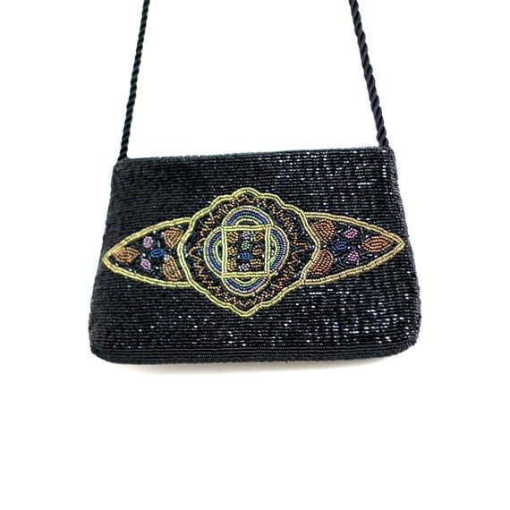 Black Beaded Vtg Purse//sead beads heavily beaded - image 1