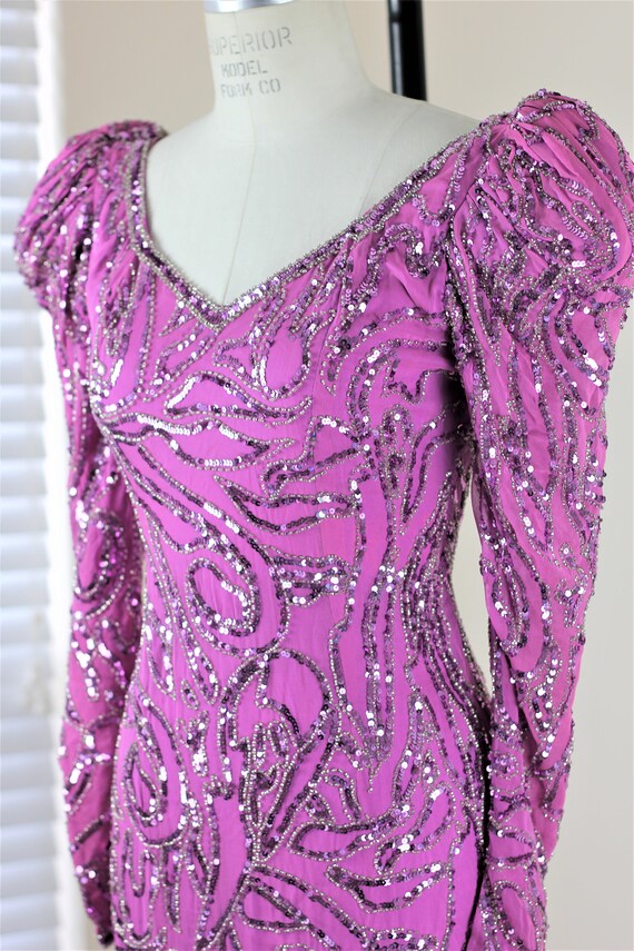 Sz 4// 1980s Purply Pink Sparkle gown// Sequin be… - image 4