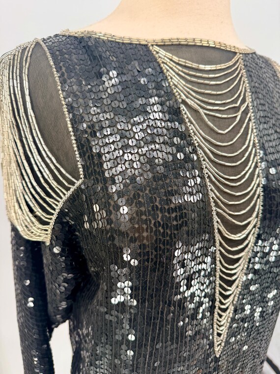 Sz XS//Cache Art Deco Beaded Sequined Tunic with … - image 3