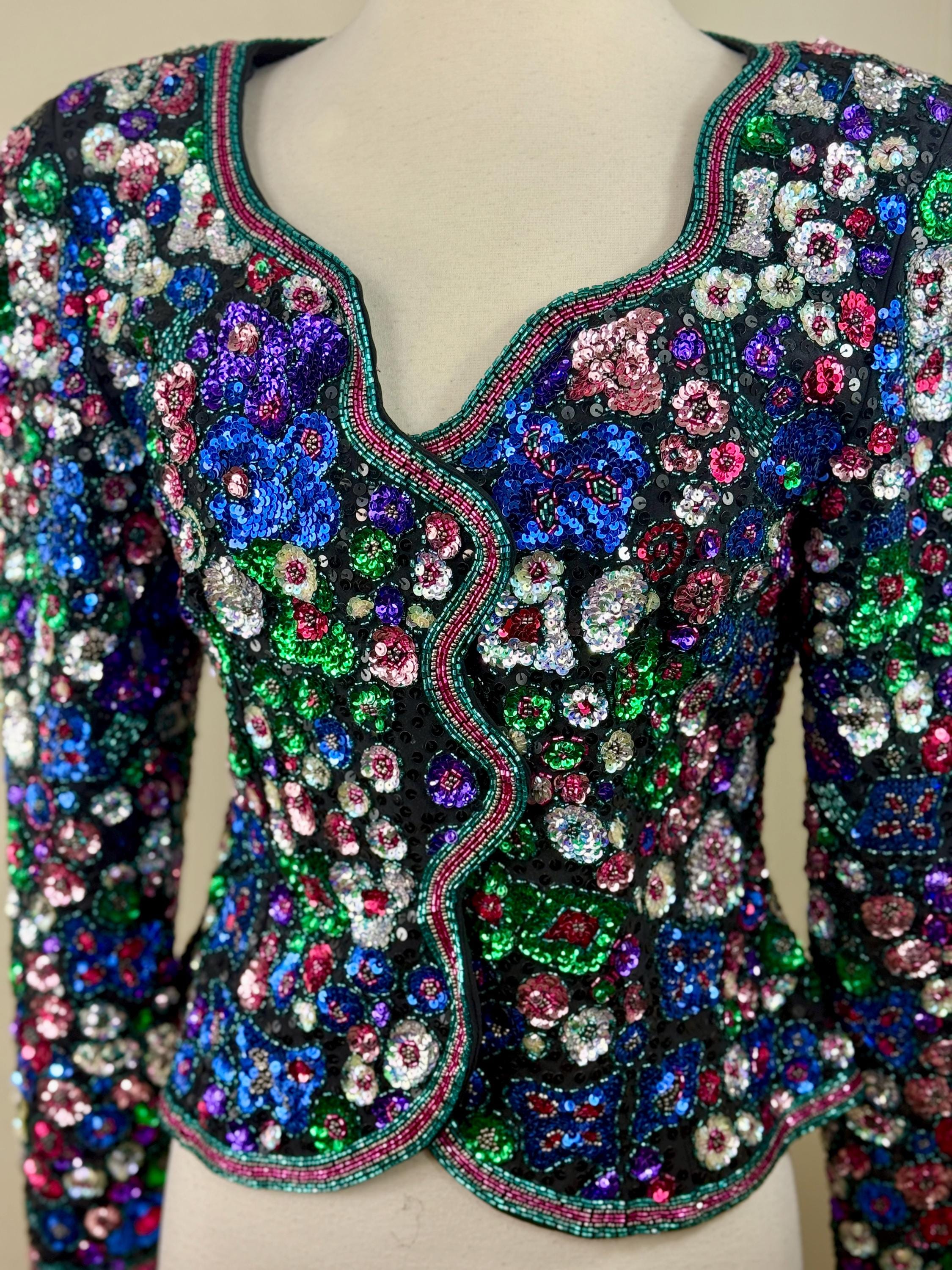 ジャケット・アウター 60's Vintage Haute Couture Set up Flower Vintage 60s/70s Green & Pink Flower Power Print Jacket and