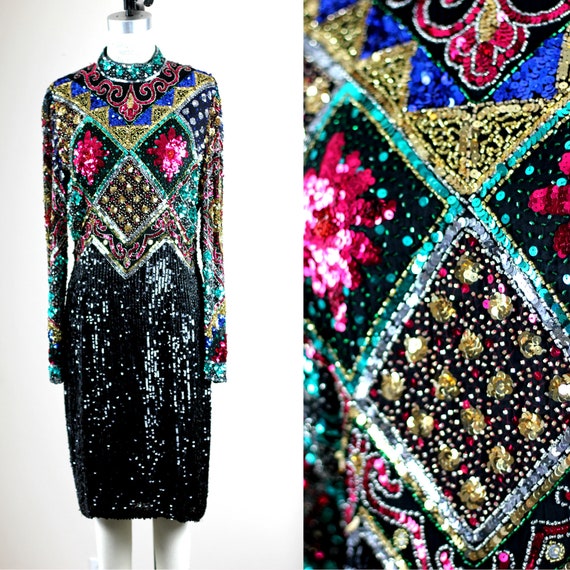 Sz 12//Formal Colorful Sequin beaded dress// Eveni