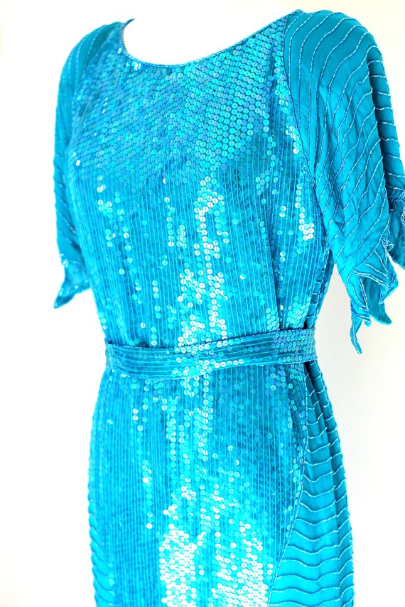 Size S//Gatsby Party Sequin Dress w belt// Vintag… - image 3