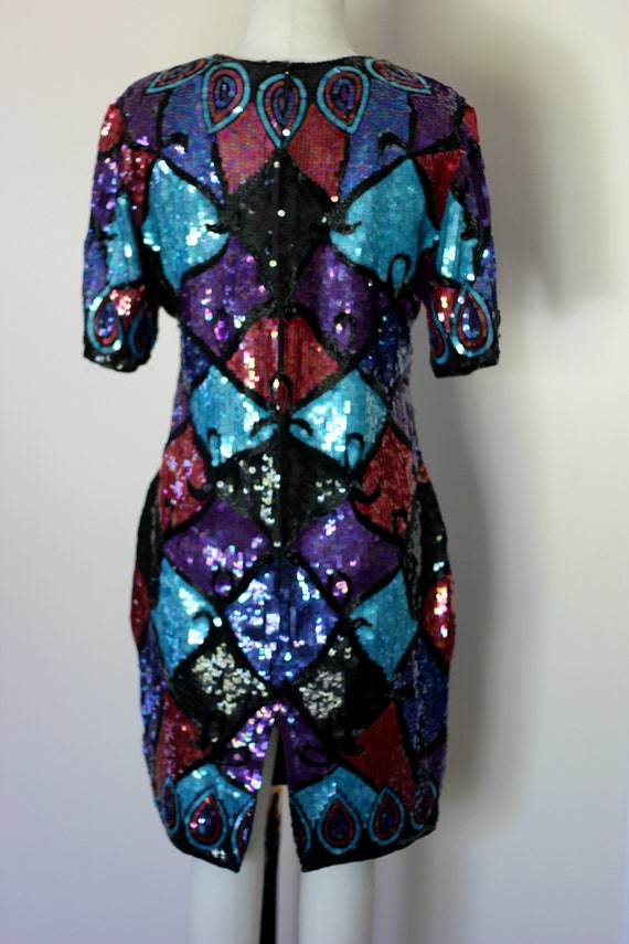 Size M// Unique Heavily beaded sequin dress//Silk… - image 4