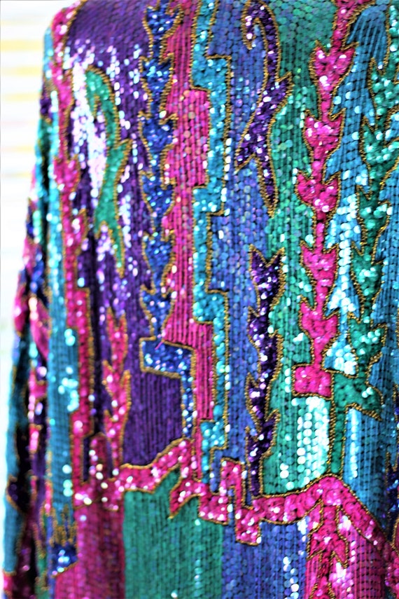 Sz 1x// Fabulous Sequin Coat Kimono// Beads silk … - image 4