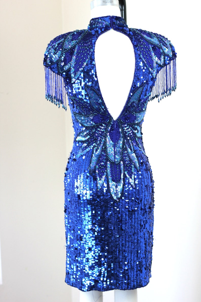 1920s Blue Peacock Sequin Flapper Dress main image 1