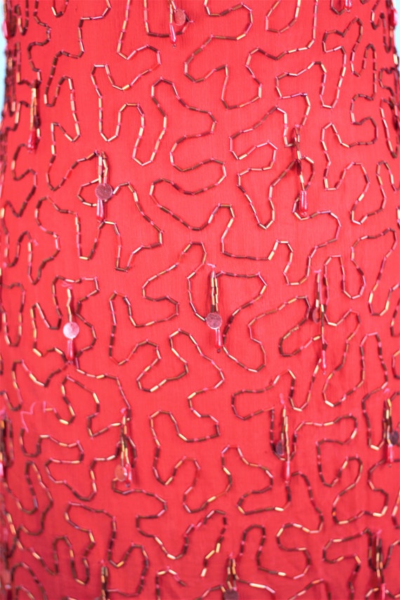 Sz S// Red wiggle dress dripping in beads// Silk - image 5