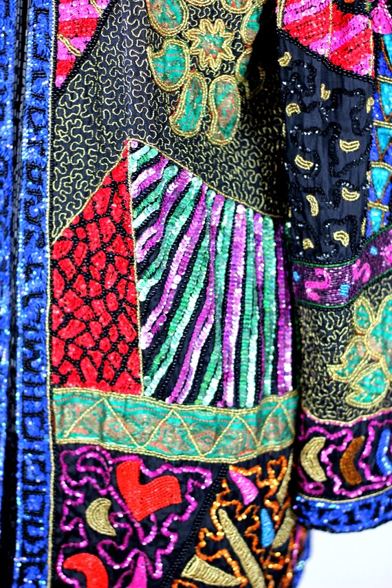 Sz S//Exquisite Long Patchwork Sequin Jeweled Bea… - image 8
