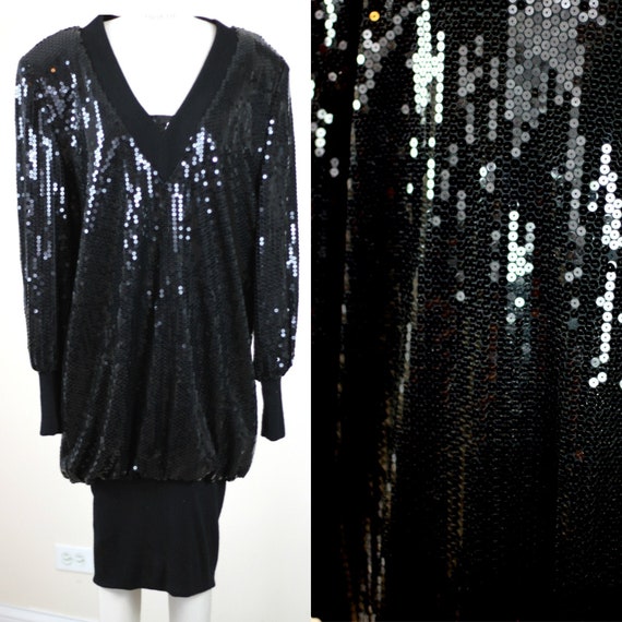 1980s Vintage Sequins Slouch style dress// Size 14
