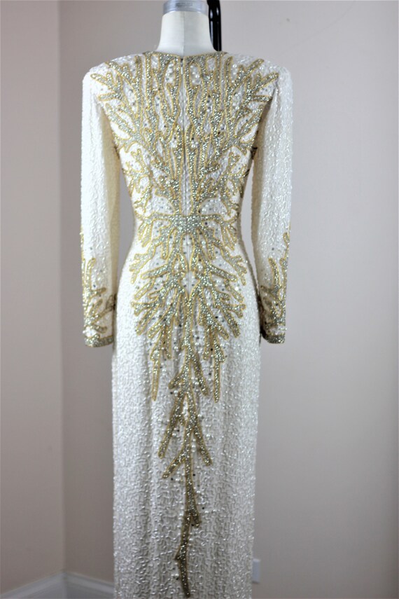 Sz  6// Heavily Beaded Formal Gown// Pearl beaded… - image 6