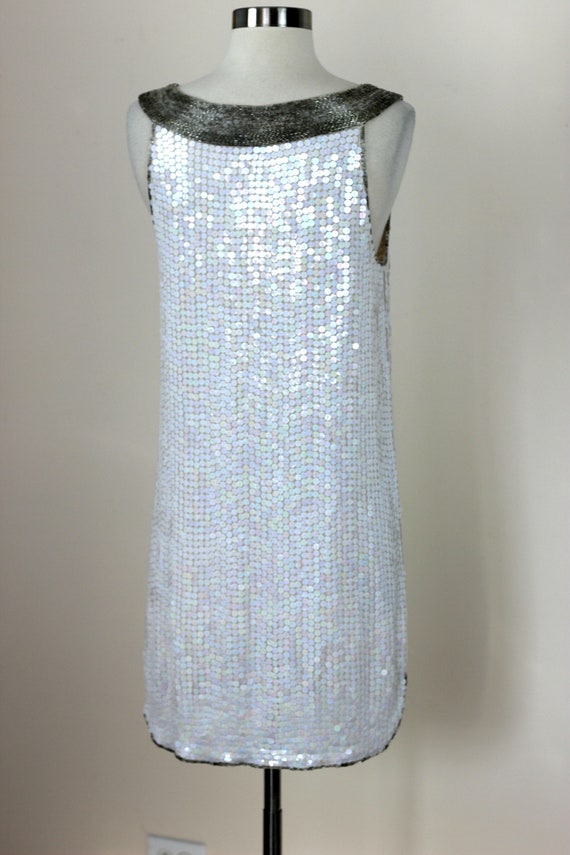 Size S/Darling White Sequin Shift Dress///Vintage… - image 3