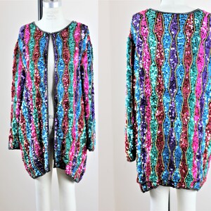 Sz 1x//Judith Ann Plus Size Jacket// Vintage sequins beads silk