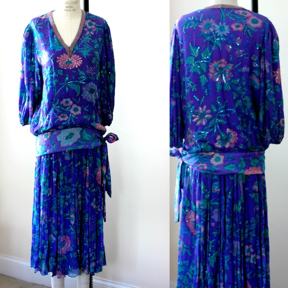 Size Small//Jazz Age Lawn party// 2pc Silk Sequin… - image 1