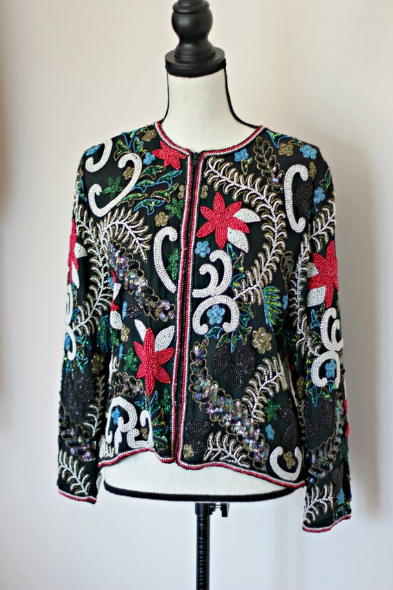 Sz M//Heavily Embellished Beaded Jacket//Sequined… - image 5