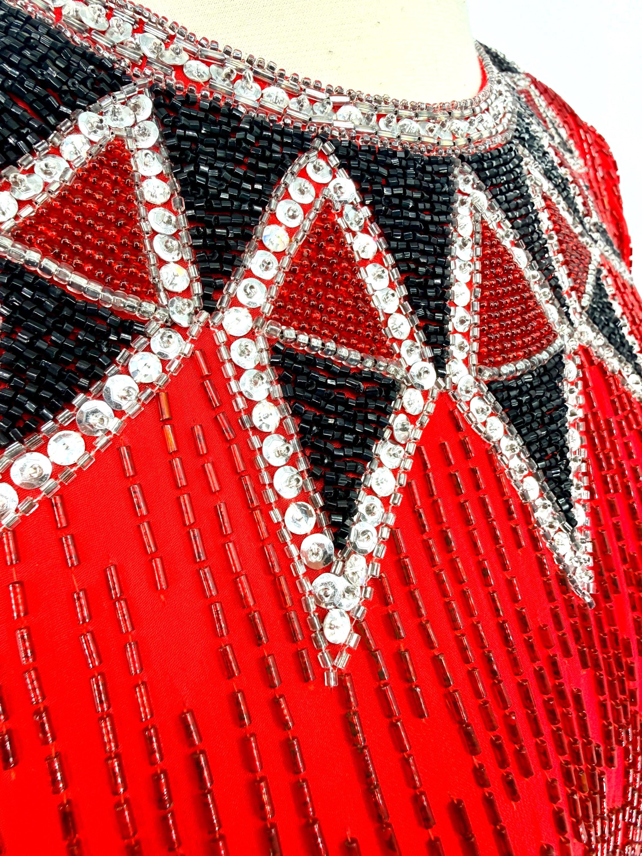 open lace back dress Bob Mackie Vintage SS1989 Runway Black Orange Red Sequin Beaded Fringe   Amarcord Vintage Fashion