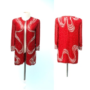 Sz 6// Naeem Khan Riazee Red Pearled Jacket// Beaded sequined image 1