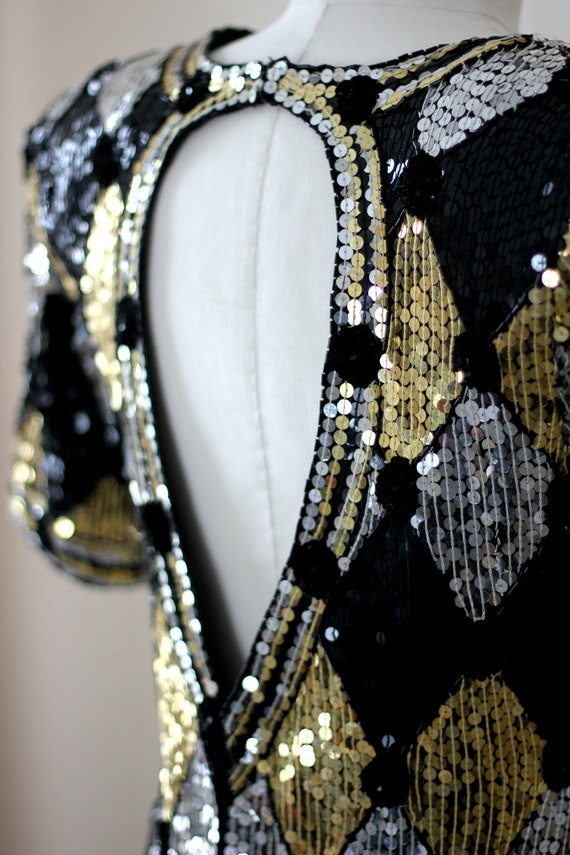 Sz S//Geometric Sequined Beaded  Dress// vintage … - image 4