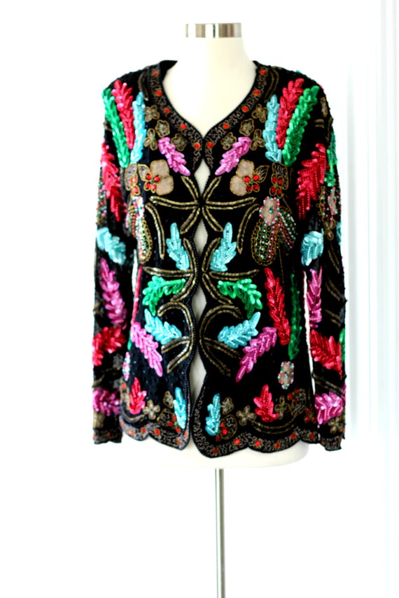 Sz M//Heavily embellished Beaded sequin jacket// … - image 2