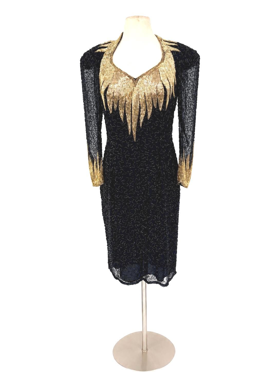 neiman marcus beaded dress Beaded Fringe Column Gown
