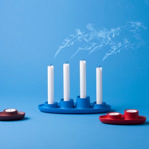 Elegant Navy Blue Candle Holder for Three Tealights | Modern Tealight & Taper Stand | Minimalist Decor | Centerpiece for Table or Shelf