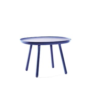 Puede incluir: Una mesa de centro ovalada azul con cuatro patas de madera.