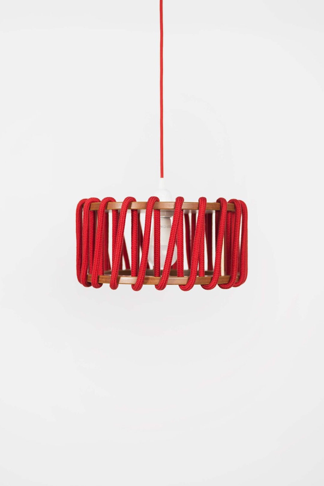 Handcrafted Red Pendant Lamp: Rope and Wood Lampshade, French Style ...