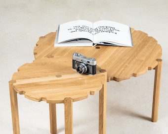Handmade Oak Side Table: Solid Wood Modern Unique Shape Coffee Table