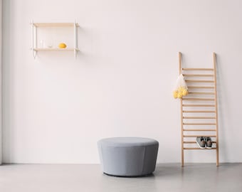 Black Leather Pouf Ottoman: Modern Round Footstool