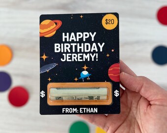 Personalized Space Birthday Money Holder card