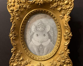 Original Art Pencil Drawing, Queen Alice, Whimsical Wall Art, Mouse