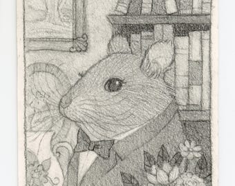 Dibujo original a lápiz de grafito ACEO Henry