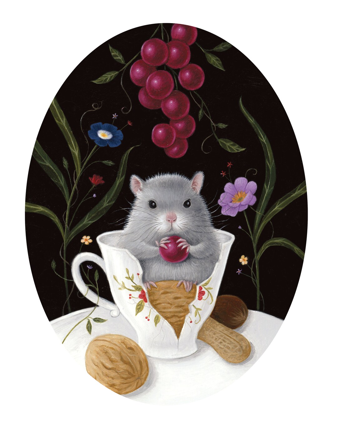 Woodland Art Print Mouse Nature Tea Time Whimsical Art - Etsy