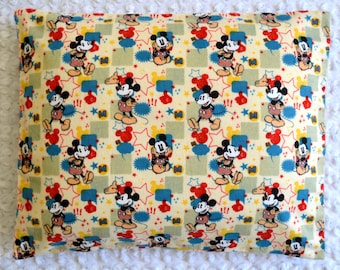The Perfect Toddler Pillow ... Vintage Mickey Mouse Flannel Off White Blue Red Yellow ... Original Design by Sew Cinnamon