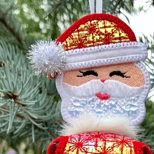 Int he Hoop 3D Sparkly Santa Ornament Machine Embroidery Design FIle